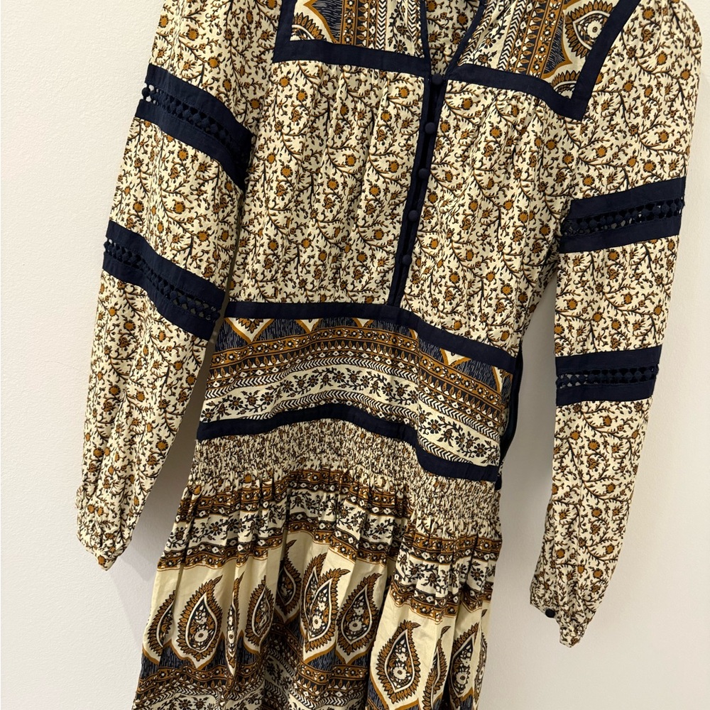 Sea New York Navy and Cream Patterned Long Sleeve Dress